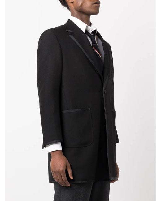 Thom Browne Black Single-Breasted Wool Coat for men
