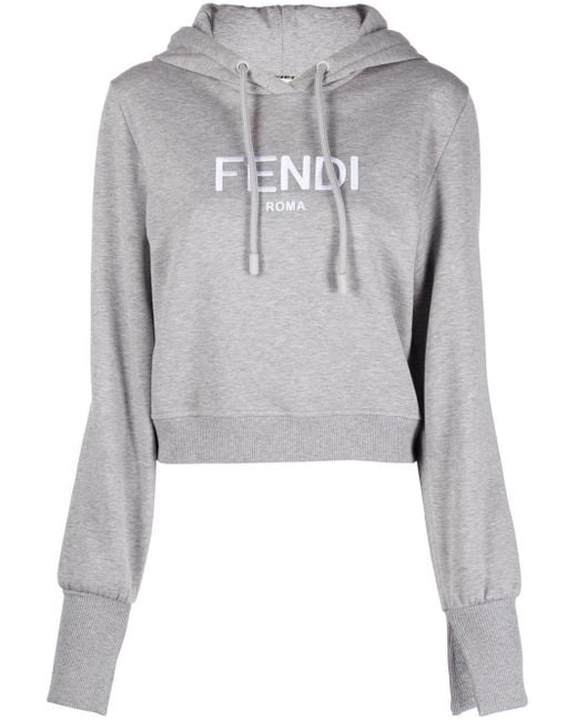 Fendi Gray Logo-lettering Hoodie