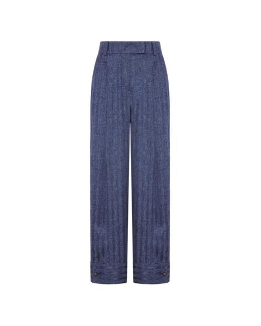 Giorgio Armani Blue Pantalon En Soie À Chevilles Boutonnées