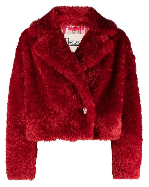 Red faux fur store cropped jacket