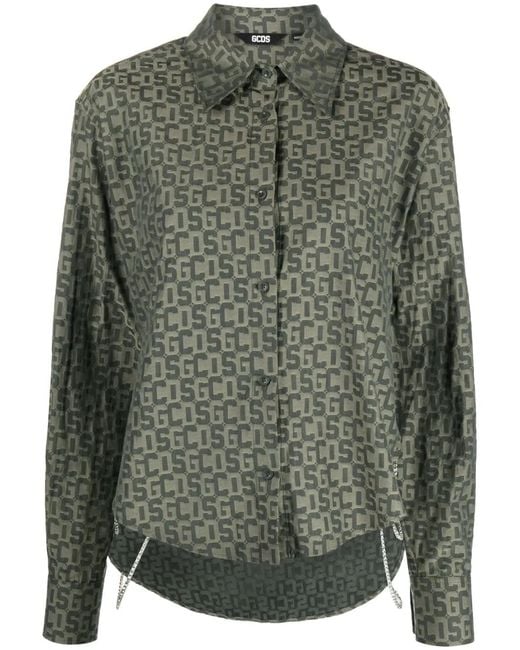 Gcds Green Crystal-Chain Monogram Shirt