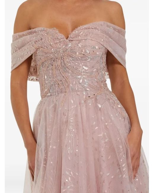Mac Duggal Pink Robe Longue À Broderies En Tulle
