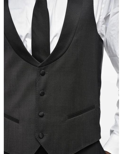 Corneliani Black Satin-Lapel Virgin Wool Waistcoat for men