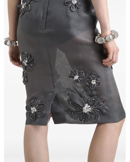 Dolce & Gabbana Gray Floral-Appliqué Midi Skirt