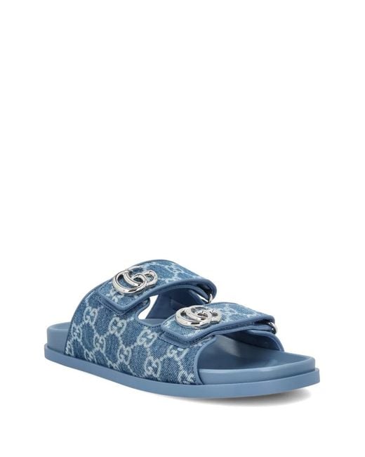 Gucci Blue Double G Strap Sandals