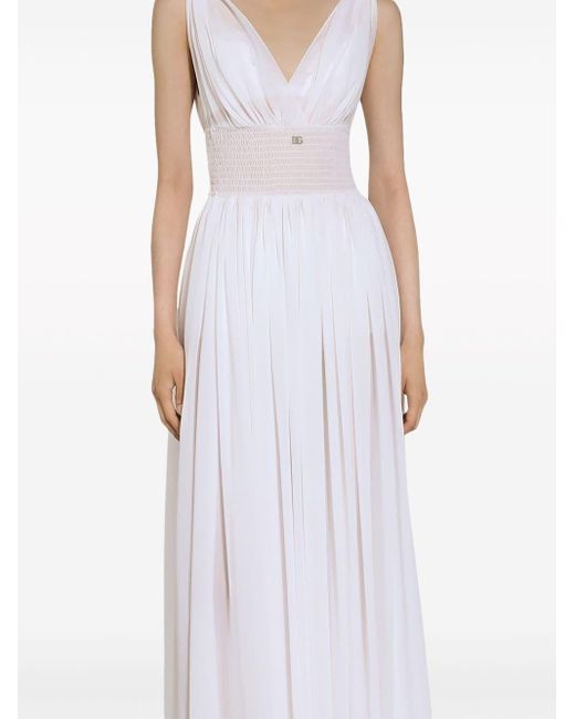 Dolce & Gabbana White Shirred-panel Silk Midi Dress