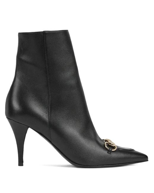 Gucci Black 85Mm Horsebit-Detail Leather Ankle Boots