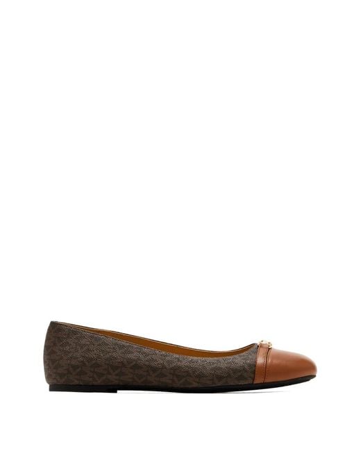 Michael Kors White Monogram-Pattern Logo-Plaque Ballet Flats