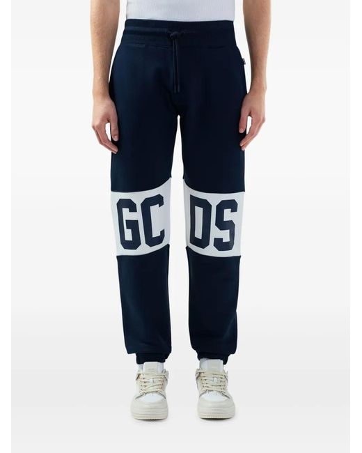 Gcds Blue Logo-Print Trousers for men