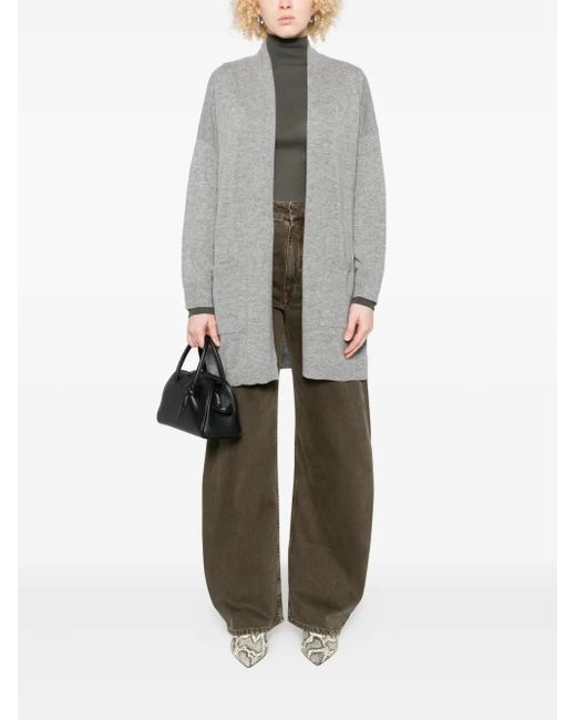 Allude Gray Patch-Pocket Open-Front Cardigan