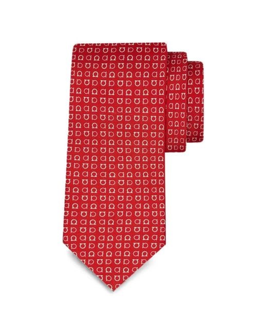 Ferragamo Red Gancini Print Silk Tie for men