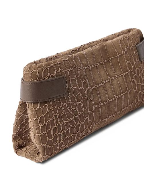 Brunello Cucinelli Brown Essence Crocodile-Embossed Clutch Bag