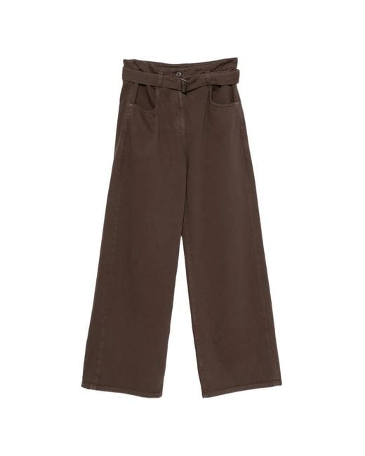 Brunello Cucinelli Brown Belted Wide-Leg Trousers