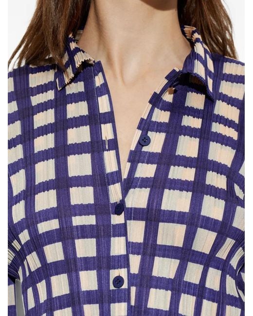 Pleats Please Issey Miyake Blue Check-Print Shirt