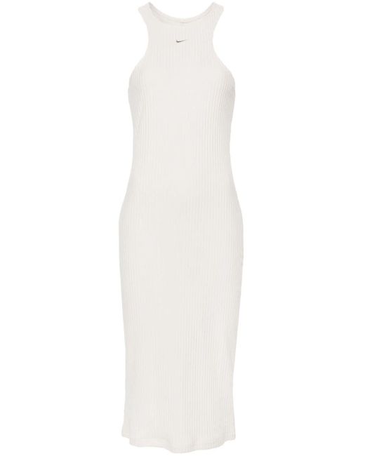Nike White Round-neck Ribbed-knit Midi Dress