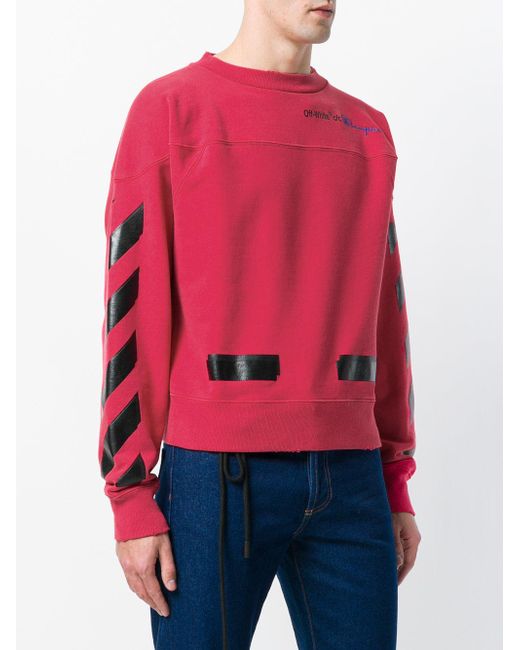 Off-White c/o Virgil Abloh Champion Tape Detail Sweatshirt in Red for Men |  Lyst