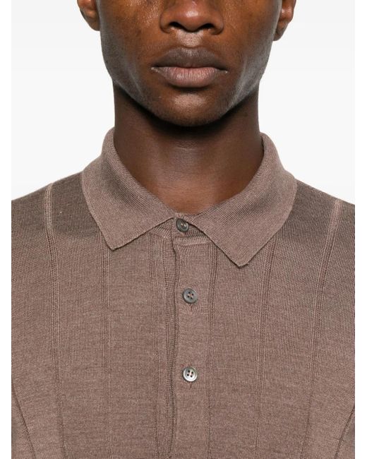Tagliatore Brown Button-Placket Ribbed Polo Shirt for men