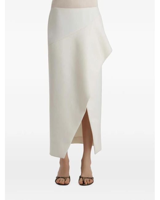 Khaite White Jaia Ruffled Split Midi Skirt
