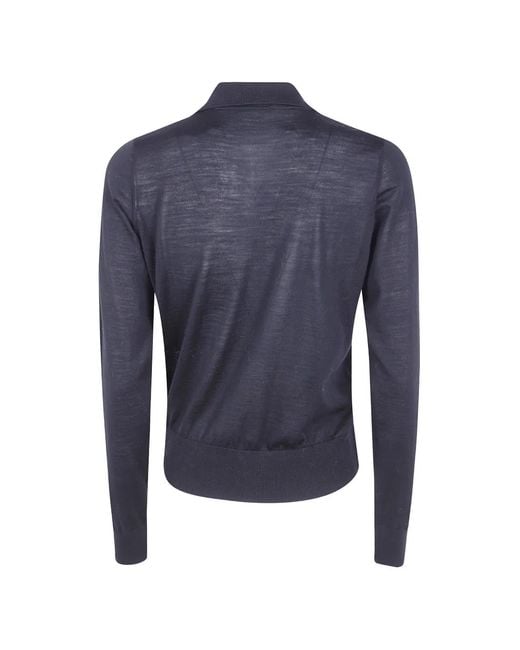 Nuur Blue Button-Up Polo-Neck Sweater