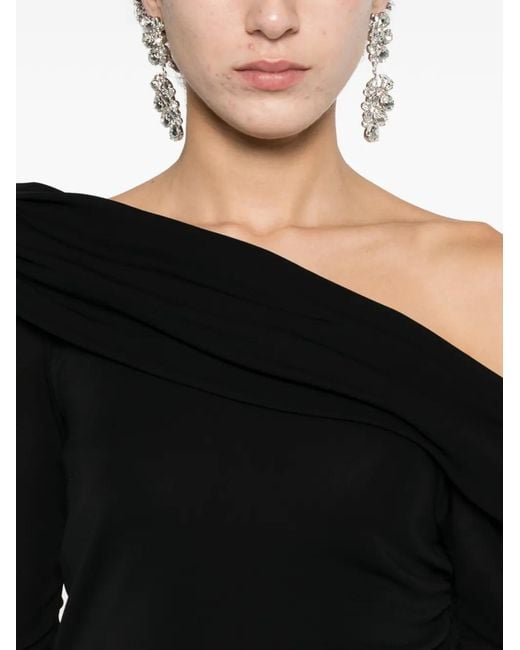 Blumarine Black Off-Shoulder Long-Sleeve Maxi Dress