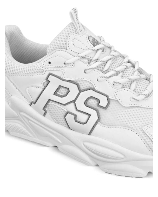 Philipp Plein White Lo-Top Logo-Patch Sneakers