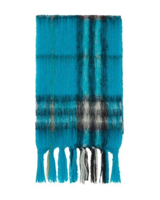Burberry Blue Checked Mohair Scarf