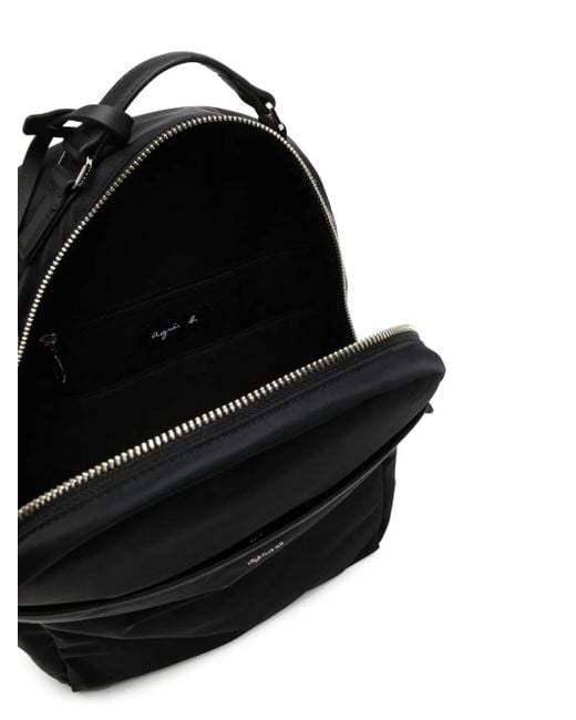 Agnes B. Black Logo-Charm Zip-Around Backpack