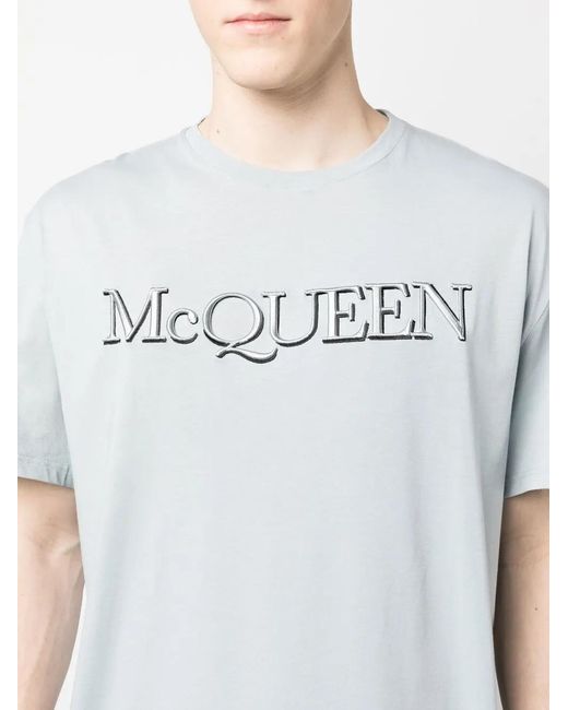 McQueen Blue Logo Cotton T-Shirt for men