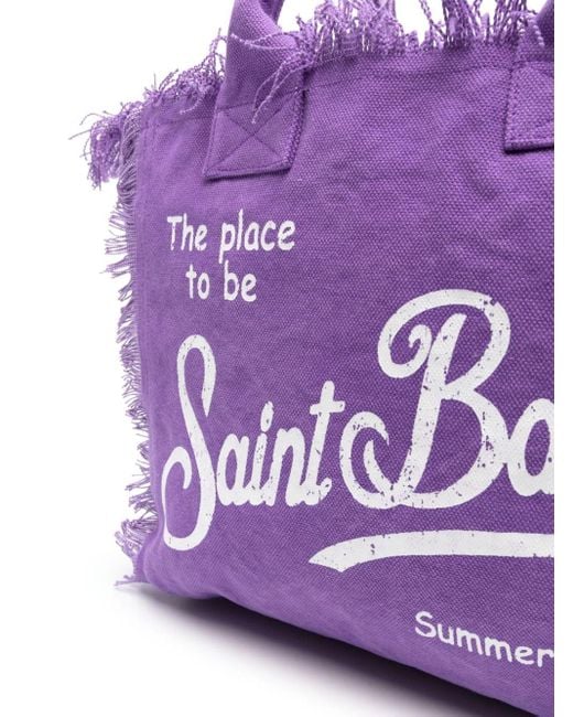 Mc2 Saint Barth Purple Fringed Canvas Beach Bag