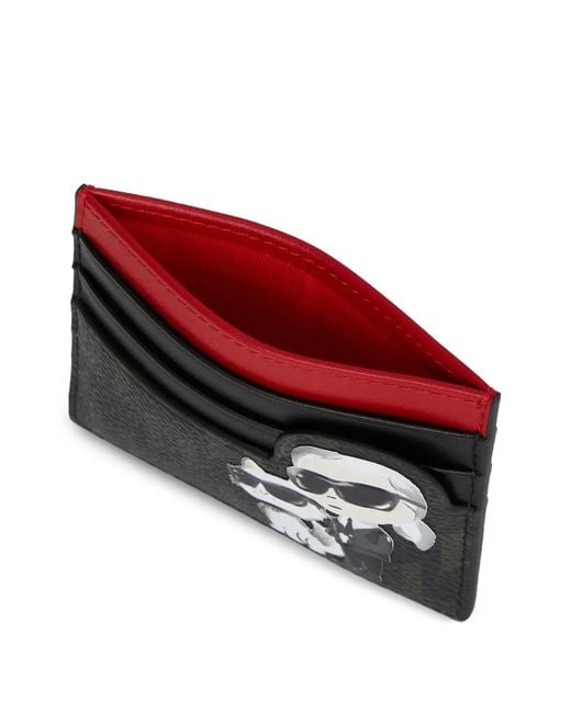 Karl Lagerfeld Red Ikon Monogram-Pattern Cardholder