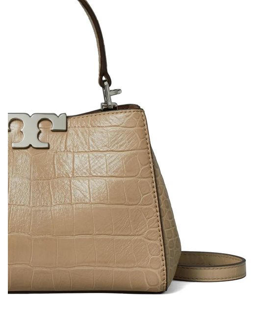 Tory Burch Natural Mini Eleanor Soft Croc-Embossed Satchel