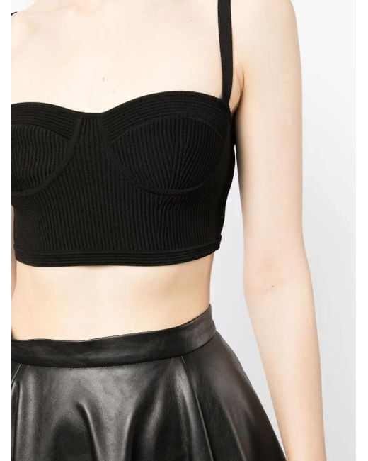 McQueen Black Ribbed-Knit Bra Top