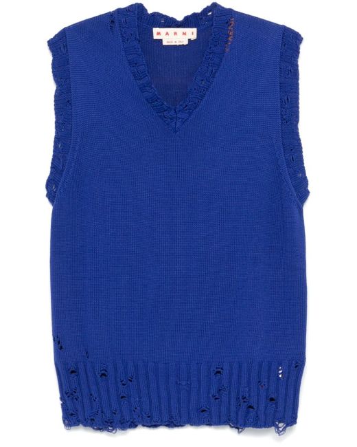 Marni Blue Cotton V-Neck Vest for men