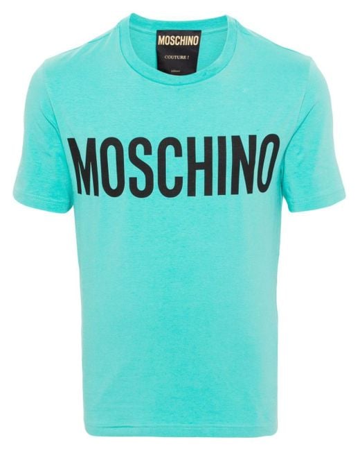 T-shirt en coton mélangé à logo imprimé Moschino pour homme en coloris Blue