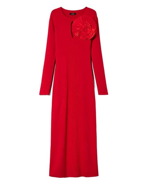 Twinset Midi-Jurk Met Ruches En Keyhole Hals in het Red