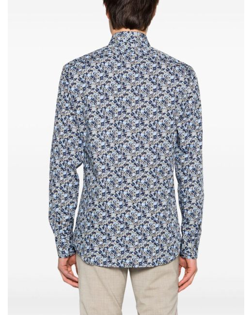 Karl Lagerfeld Blue Floral-print Cotton Shirt for men