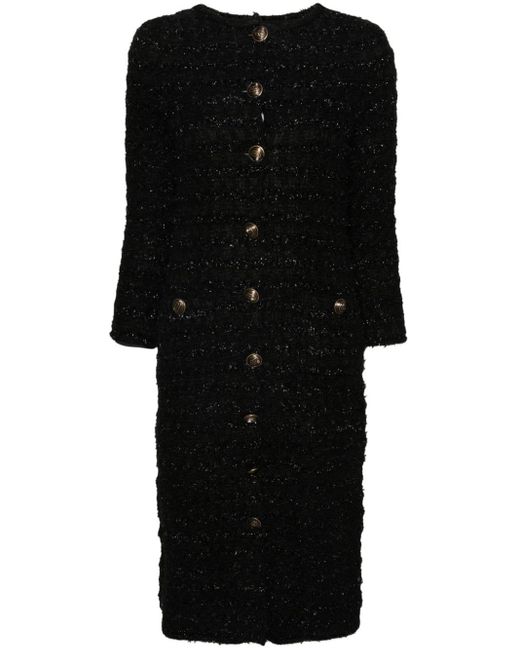 Balenciaga Black Tweed Button-up Dress
