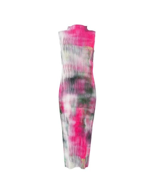 Issey Miyake Pink Obscure Pleated Midi Dress