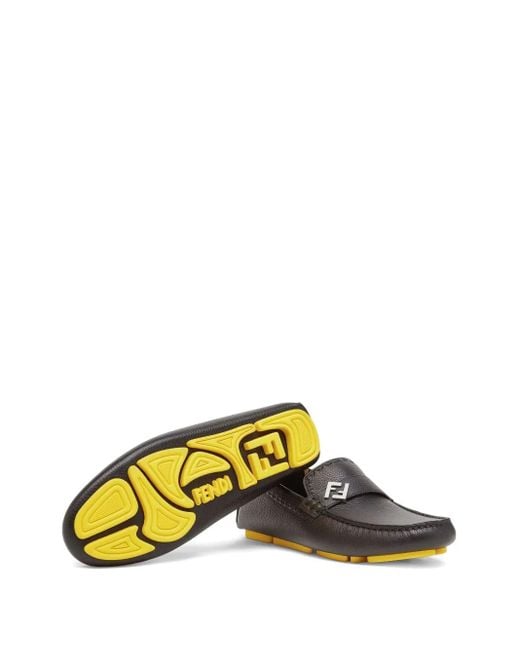 Fendi Gray Leather Ff Logo Loafers for men