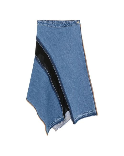 Litkovskaya Blue Asymmetric Frayed-Edge Skirt