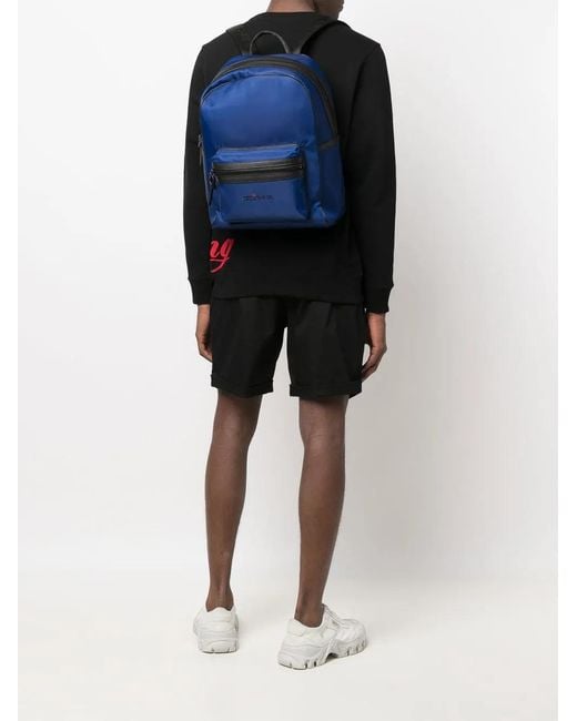 Kiton Blue Logo-Print Zip-Up Backpack for men