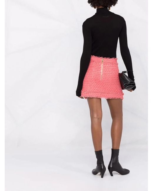 Balmain Pink Textured-Tweed Mini Skirt