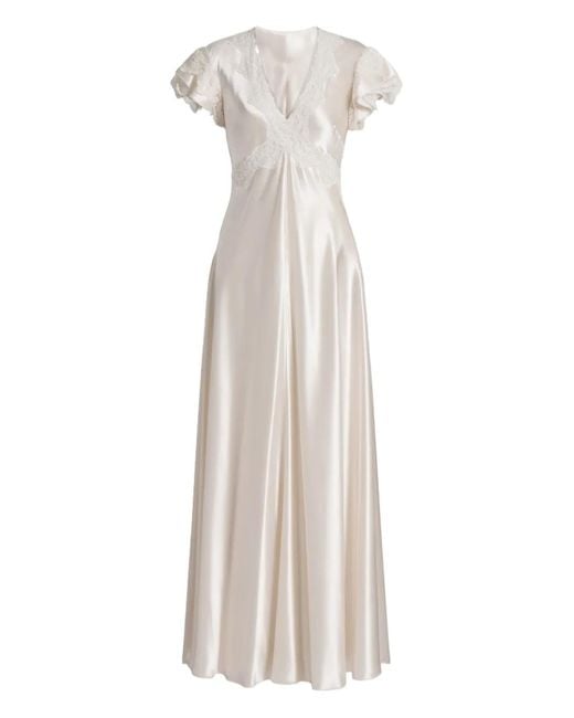 Alberta Ferretti White Lace-Detail Maxi Dress