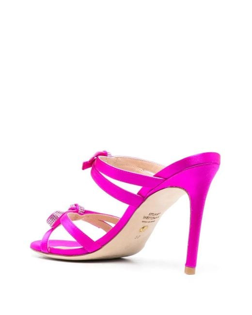 Stuart Weitzman Pink Crystal-Embellished Bow Sandals