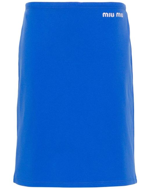 Jupe crayon à logo brodé Miu Miu en coloris Blue