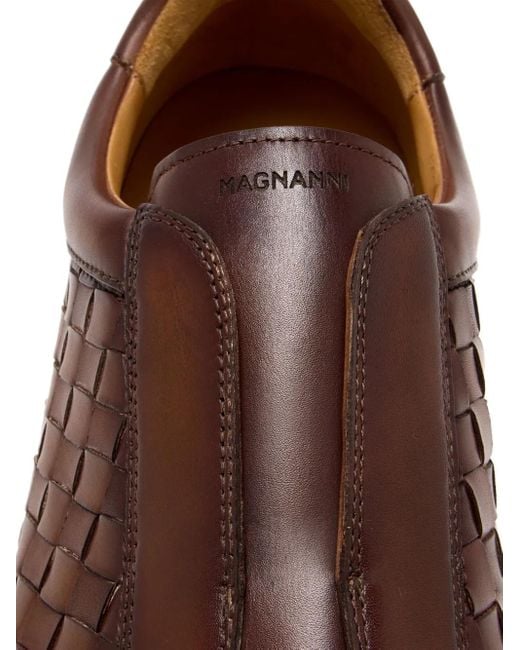 Magnanni Shoes Brown Woven Leather Slip-On Sneakers for men