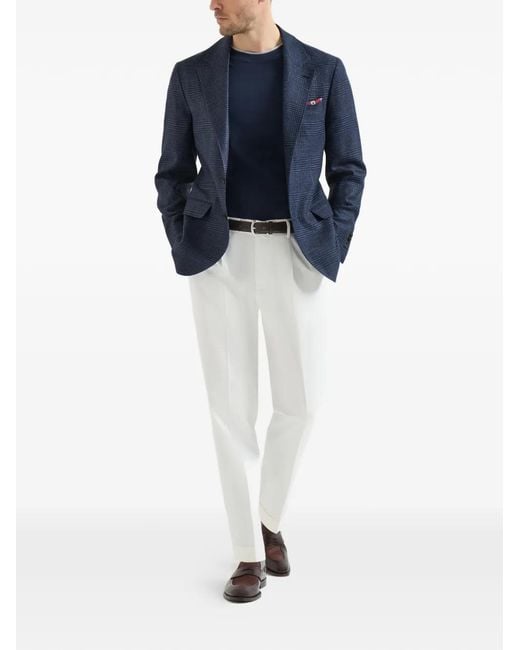 Brunello Cucinelli Blue Prince Of Wales Deconstructed Blazer for men