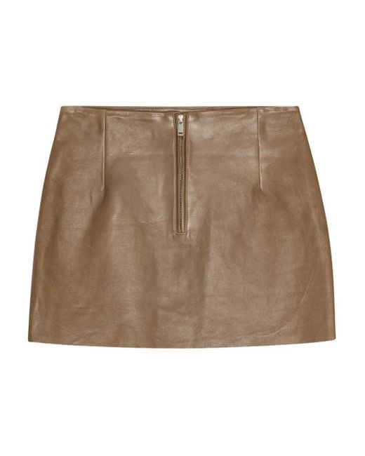Remain Brown Leather Zip-Front Mini Skirt