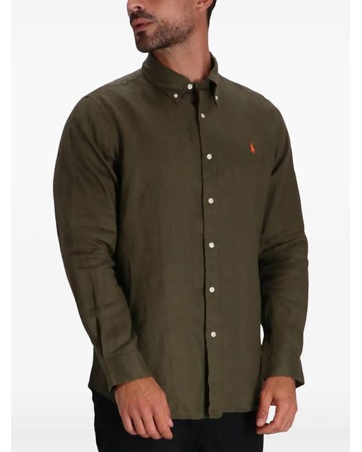 Polo Ralph Lauren Green Logo-Embroidered Linen Shirt for men
