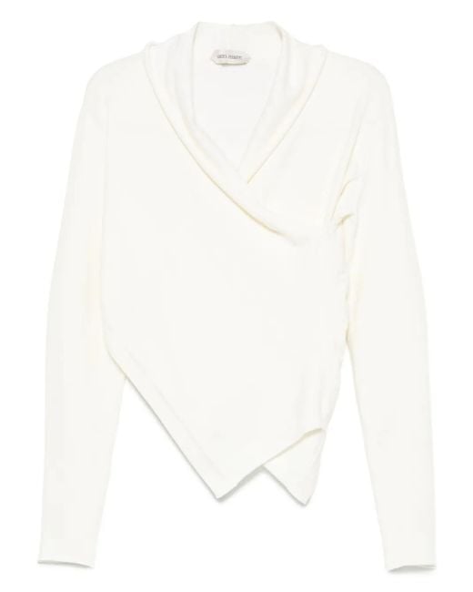 Alberta Ferretti White Asymmetric Draped Wool Top